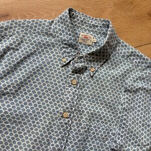 Faherty Brand Mens Indigo Dyed Scallop Print Short Sleeve Button Shirt Medium
